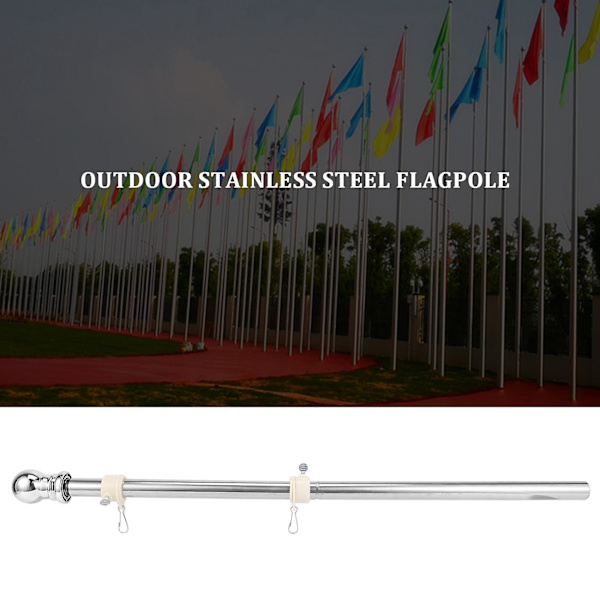 Flaggstang, Flaggstang i rustfritt stål, egnet for hage, rustfri flaggholder (sølv[C]-FS- Silver
