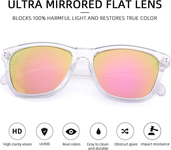 Women's Sunglasses UV400 Mirror Lenses, Suitable for Outdoors, Vacation, Driving Blue & Pink