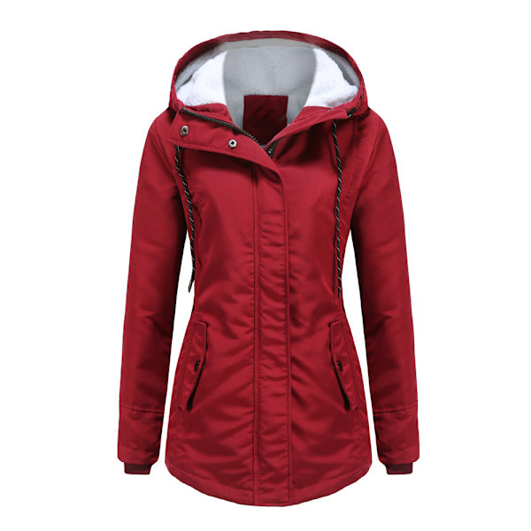 Varm vinterjakke med Sherpa-for til kvinder, tung parkacoat med hætte Red-FS1- Red M