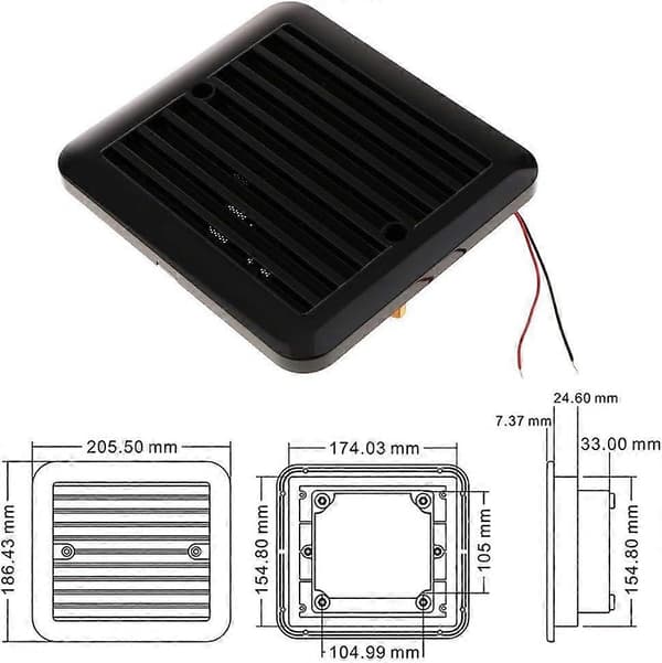 12V Envejs Lydløs Køleventilator Sideudstødningsventilator til Bil Autocamper Campingvogn Autocamper Ventilator (Sort) - 8-FS-