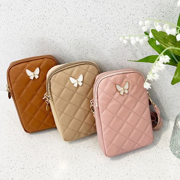 PU-læder Skuldertaske Broderi Mobiltelefon Tasker-FS1- Khaki