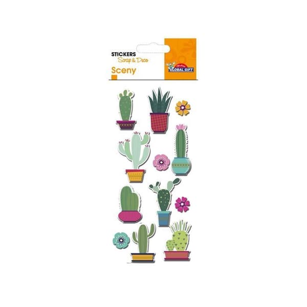 Gold Embossed Stickers - Cactus-FS- Flerfärgad