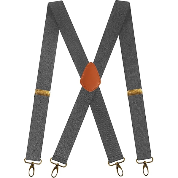 Herrebukser med 4 klipser, vintage suspenders for menn, tykke justerbare elastiske X-form (mørkegrå)