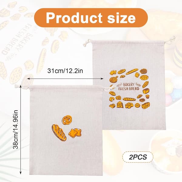 2-pack brödpåsar för hembakat bröd, 38cm X 31cm återanvändbara brödpåsar med foder och dragskostängning för förvaring av surdegsbröd-FS-
