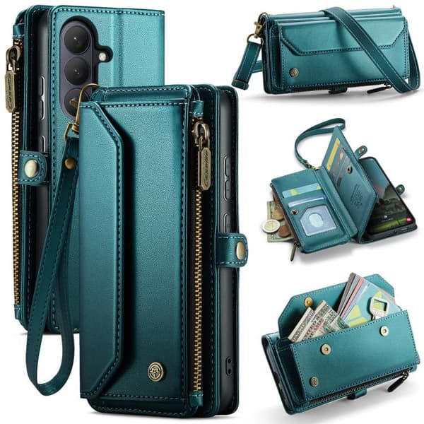 Samsung Galaxy S26 5G Case with Card Slot, Zipper Wallet, RFID Protective Leather Blå