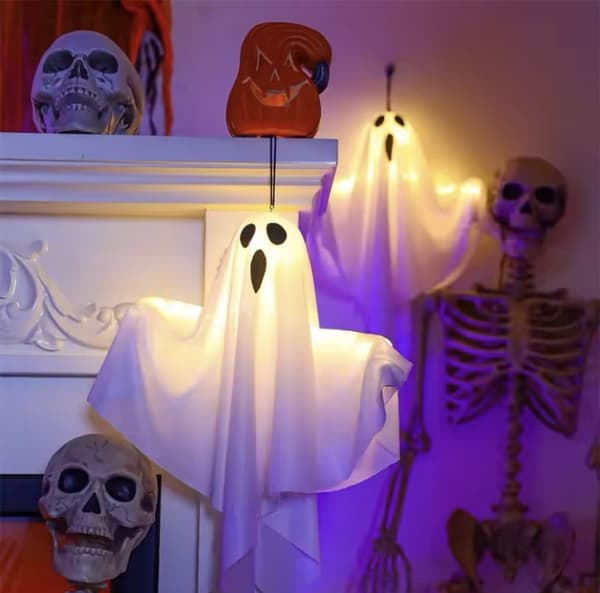 Halloween-aiheinen roikkuva haamukoriste LED-valoilla sisä- ja ulkokäyttöön White2