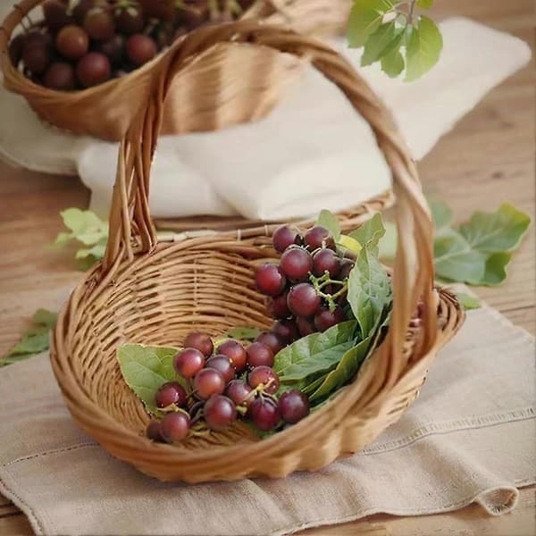 Woven Rattan Basket with Handle, Portable Garden Harvest Basket, Multifunctional Wicker Storage Baskets