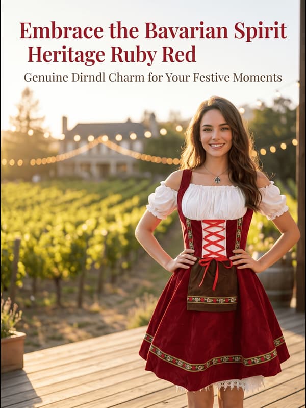Dame Dirndl Kjole Oktoberfest Bayersk Kostume til Festival og Karneval M Red