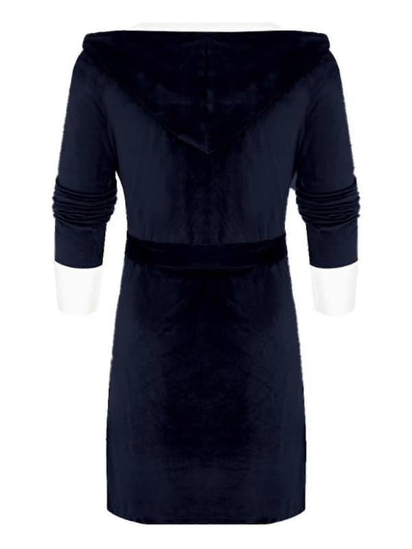 Women's Sherpa Fleece Bathrobe Soft Hooded Robe Fluffy Terry Bathrobe Navy Navy 3XL