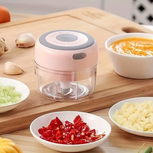 FLZH Elektrisk Madhakker 250ml – USB Genopladelig Miniprocessor med 3 Knive White
