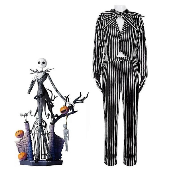 Painajainen Ennen Joulua Jack Skellington Cosplay-asusetti Miehille Raidallinen Asu Halloween-juhliin Hieno Pukeutumisasu 409