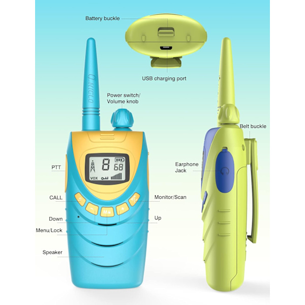 4-pakkiladattavat walkie-talkie-laitteet lapsille, 4 km:n kantama
