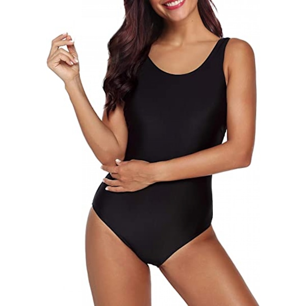 Dame Badedragt i Ét Stykke Farveblok Print Criss Cross Ryg Badedragt Atletisk Badedragt, Sort, M