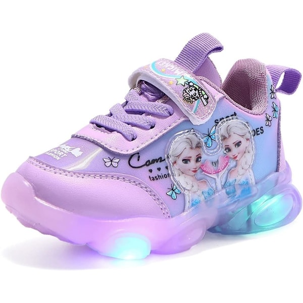 Elsa sko, prinsessesko, jenter lysende sko, barn LED sneakers, gutter jenter lett mesh stoff sko kryss treningssko casual kids sneakers B Lilla 531