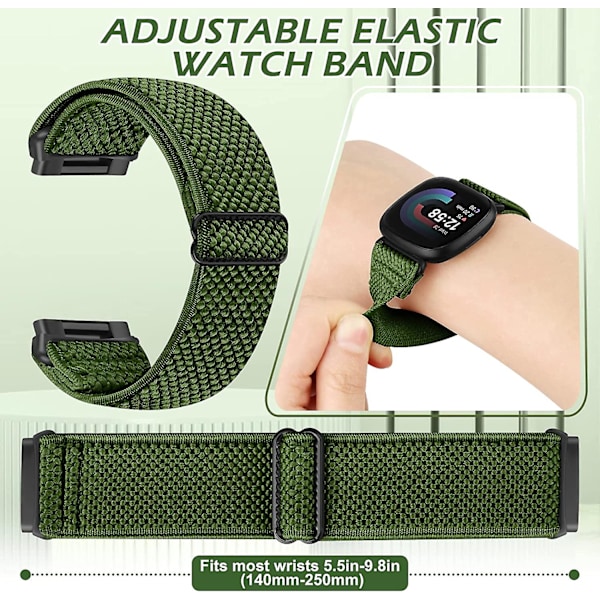 Pakke med elastiske nylonbånd kompatible med Fitbit Versa 4/Fitbit Versa 3/Fitbit Sense/Sense 2, blødt justerbart sportsbånd