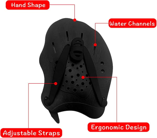 1 Pair Swimming Hand Paddles Swim Paddles with Adjustable Straps Strength Training Aid Pool Training Equipment Accessories BIack