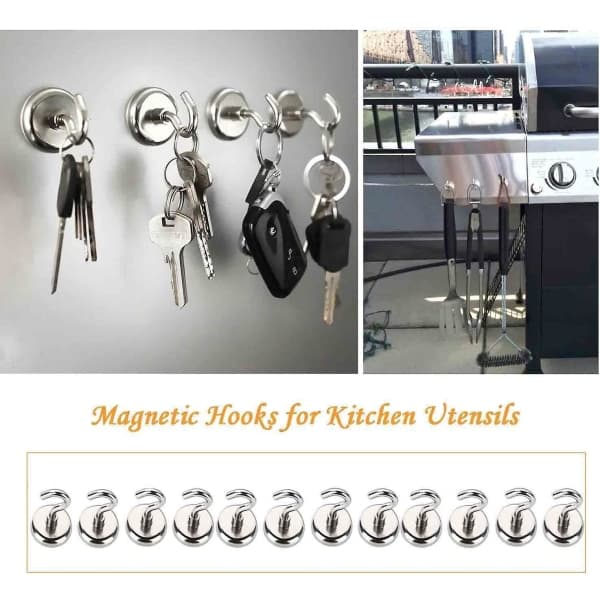 Magnetic Hooks, Strong Magnet with Hook Compatible with Refrigerator, Heavy Duty 12 Pack