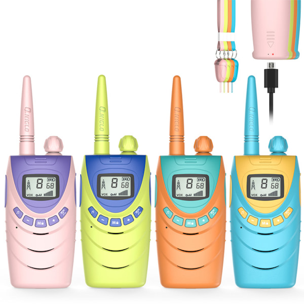 4-pakks oppladbare walkie talkies for barn, 4 km lang rekkevidde