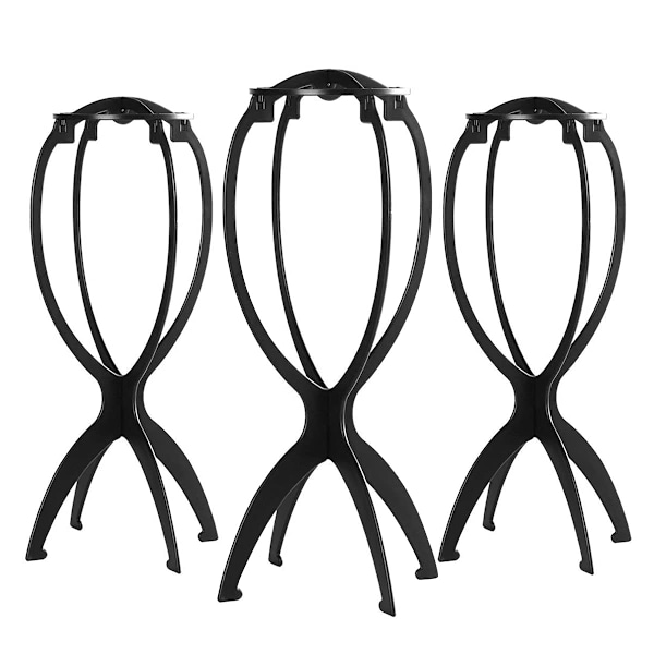 3-pack perukställ för peruker, hållbar plast, hopfällbar (svart) 2406
