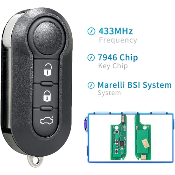 Bilnyckel med 3 knappar 433 MHz fjärrnyckel för Fiat 500 L MPV Ducato för Cit-ro-en Jum-per för Peu-ge-ot Box-er - Modell 2 + Marelli BSI