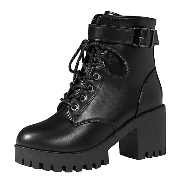 Damskor Högklackat Vinter Ljusbrun Chunky Platform Sock Boots Skor Kvinnor Mellanhöga Tjock Klack Stövletter Storlek-FS1- 36