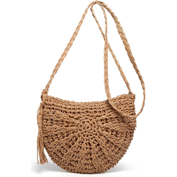 Dam Halm Crossbody Väskor Vävd Rotting Sommar Strand Axelremsväska