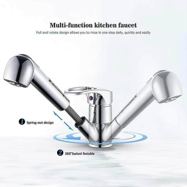 Kitchen Faucet with Pull-Out Spray 360 Swivel Kitchen Mixer with 2 Functions Single Lever Chrome Kitchen Faucet