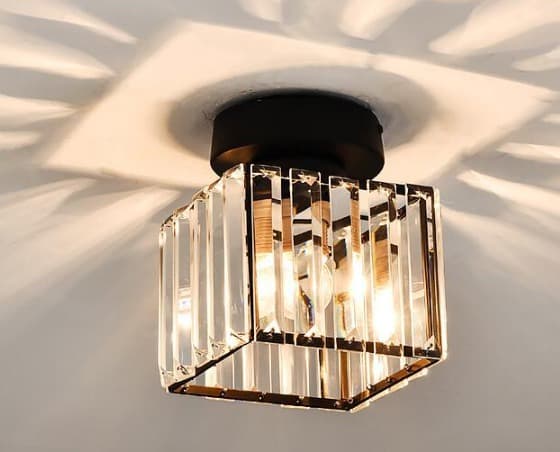 Nordisk soveværelsesloftlampe sort krystal firkantet stribe loft-FS-