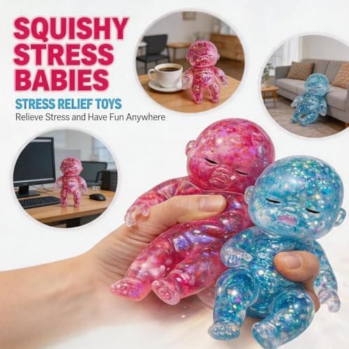 Glitterdukke Squishies Stressbold, Squishy Babies Sensorisk Fidget til Stresslindring, Blød Sød Klem, Bærbar Skrivebordsdekoration og Afslappende Gave