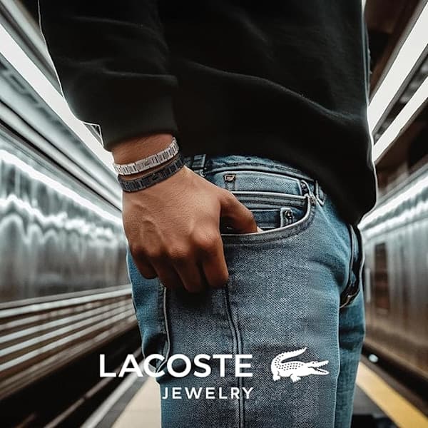 Lacoste Metropole Armbånd – Unisex H-led med krokodillespænde – Justerbart poleret tilbehør Sølv