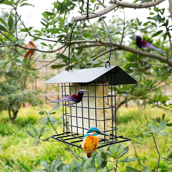 Bird Feeder Outdoor, Black Small Hanging Metal, Rainproof Squirrel Proof, Single Suet Cake