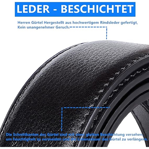 Herrebælte Læder Spænde Bælte til Mænd 110-130cm Bredt Sort Automatisk Spænde Bælte-X44-