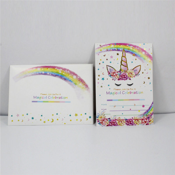 24 Stempel-Unicorn Fødselsdag Invitationer Regnbue Stjerne Kuvert Sæt (Kort 2)
