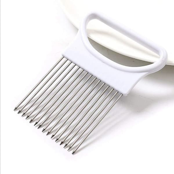 Portable Stainless Steel Onion Chopper, Fixing Pin, Meat Needles for Home Kitchen (White)-FS-