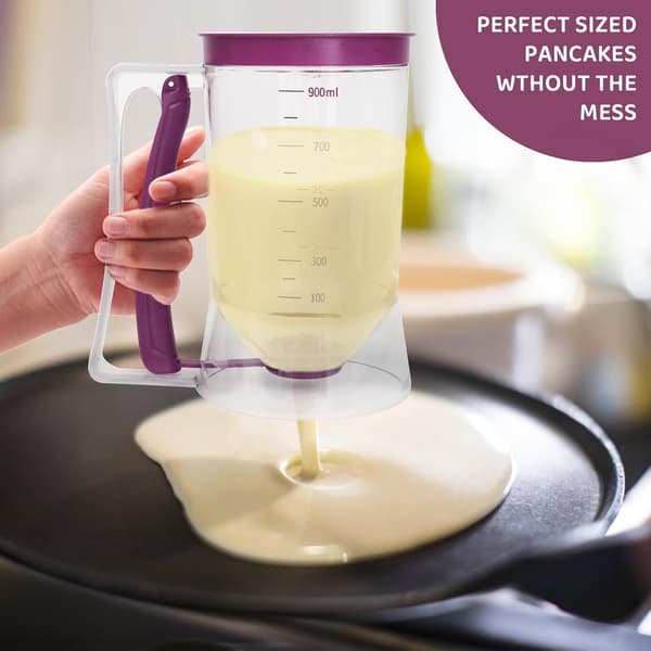 Pancake Batter Dispenser, an Essential Kitchen Tool for Perfect Pancakes, Cupcakes, Waffles, Cakes, and Crepes, with a Measuring Scale.