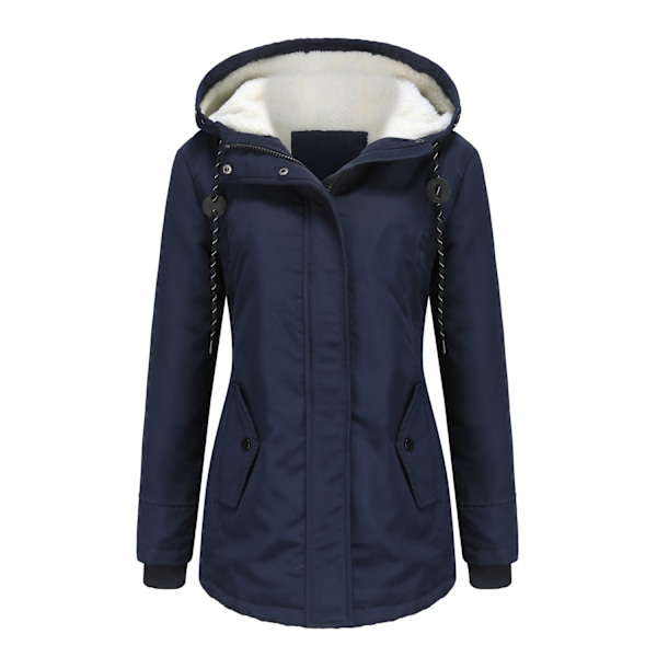 Varm vinterjakke med Sherpa-for til kvinder, tung parkacoat med hætte Navy-FS1- Navy M
