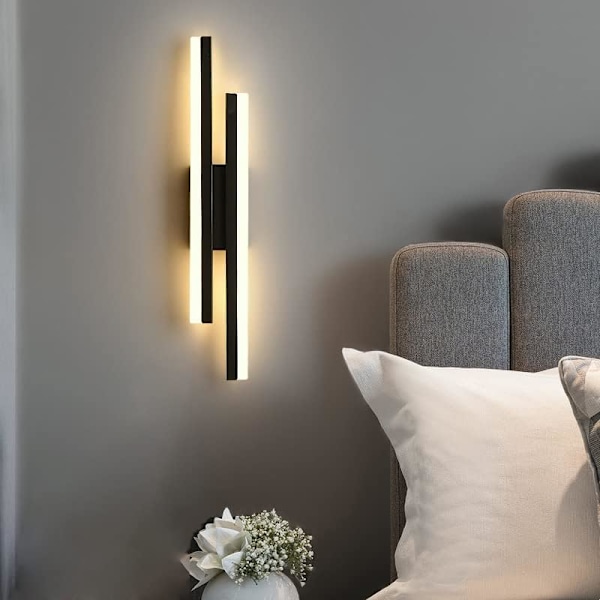 Inomhus LED-vägglampor, 16W Akryl LED-vägglampa Varm, Vägglampor för Sovrum Vardagsrum Korridor Hall-FS5- Black