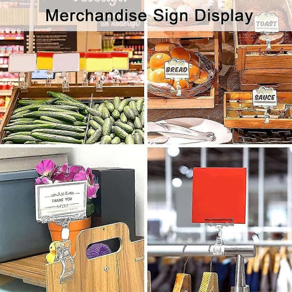 30 Pcs Label Holder Sign Clip, Plastic Clear Rotatable Sign Clip, Merchandise Sign Display Clip-FS-