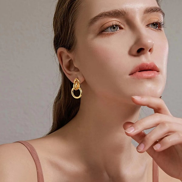 Guld Färgade Geometriska Ovala Creoler för Kvinnor, Enkla Rostfria Metall Stil Kvinnliga Öron Presenter Tillbehör-FS1-