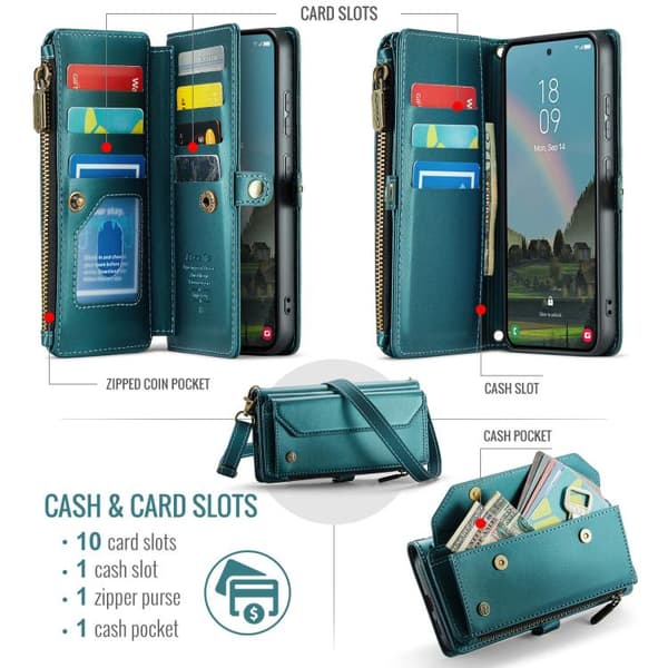 Samsung Galaxy S26 5G Case with Card Slot, Zipper Wallet, RFID Protective Leather Blå
