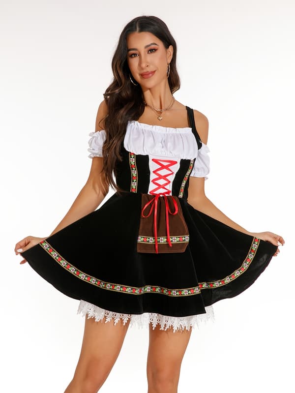 Dirndl kjole til kvinder Oktoberfest bayersk kostume til festival og karneval S Mixed