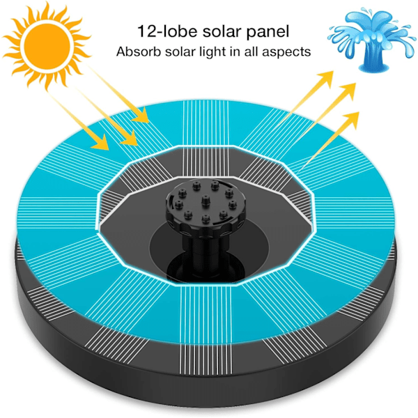 Flydende Udendørs Solar Springvand, 6 Dyser Solar Dam Pumpe, Solar