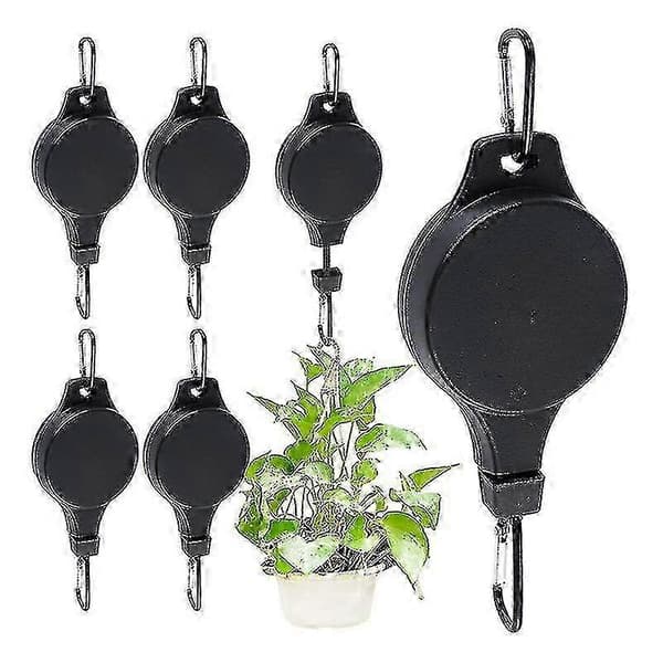 Retractable Plant Hanger, Easy-Access Plant Pulley, Adjustable Height for Hanging Black 5pcs