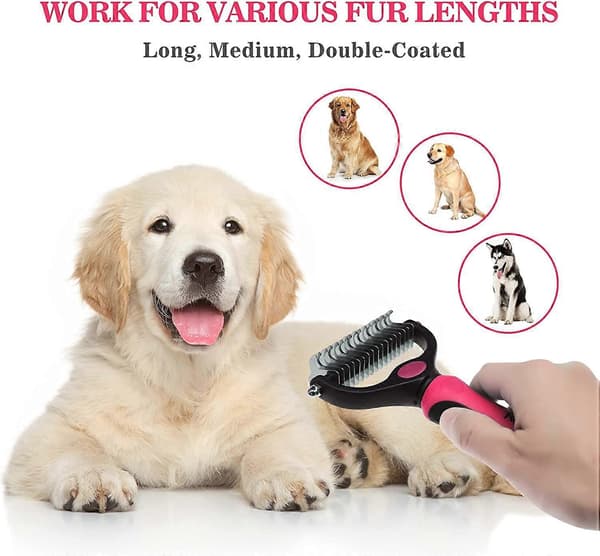 Pet Fur Brush - Double-Sided Fur Remover for Cats & Dogs - Undercoat Comb for Dematting - Deshedding Tool (Pink)