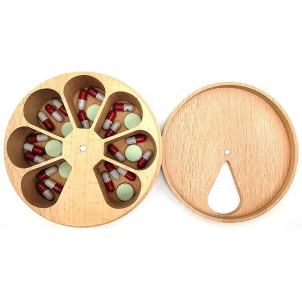 Tre pilleboks 7 dager tilpasset etui arrangør beholder av naturlig tre -