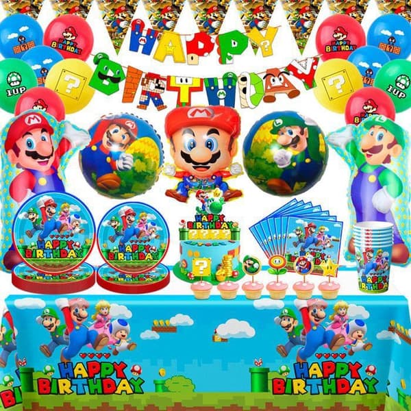 Super Mario Bursdagsdekorasjon, Bursdagsballonger, Festservise for Barnebursdagsfest