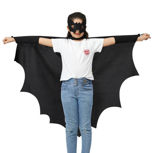 Flaggermuskappe-kostyme Halloween 3-delt sett for barn, cosplay-antrekk i flere størrelser for gutter og jenter til forestillinger