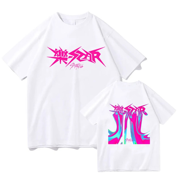 Kpop Stray Kids Rock Star Album T-paita naisille ja miehille - Streetwear, lyhythihainen, fanien T-paita, lahja WHITE-FS1- WHITE 3XL