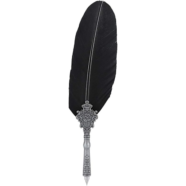 Harry Potter Gave Fountain Pen Retro Quill Alloy Feather Writing med Nibs Sæt Fountain Pen med Blækflaske Sort (Sort) 1317