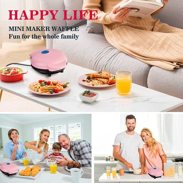 Våffeljärn med non-stick beläggning, våffelfyllning, justerbar bryningskontroll, hjärtformad, rosa.